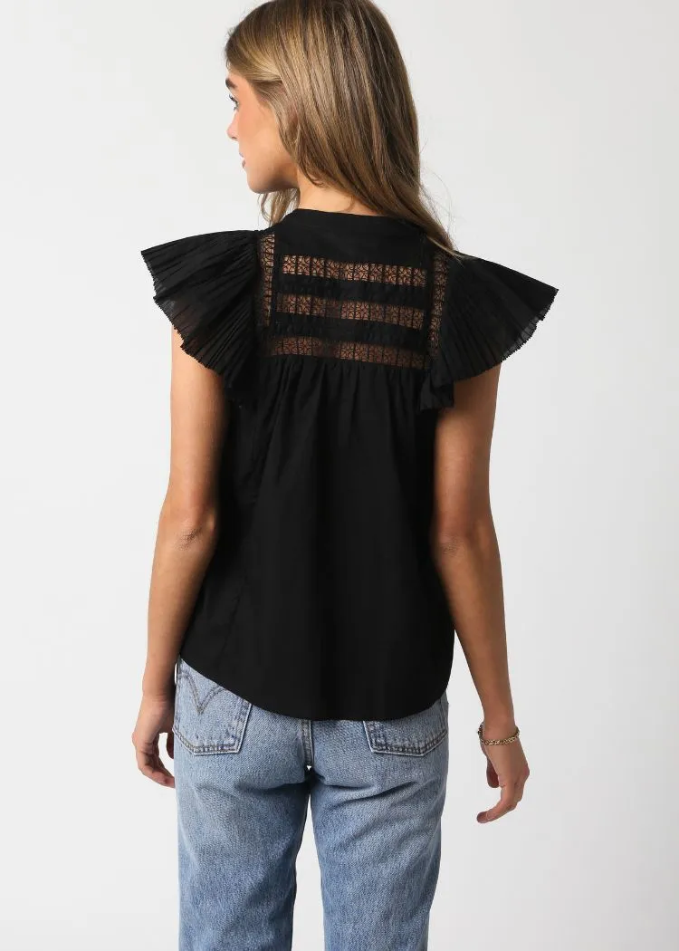 Miranda Flutter Sleeve Top- Black ***FINAL SALE***