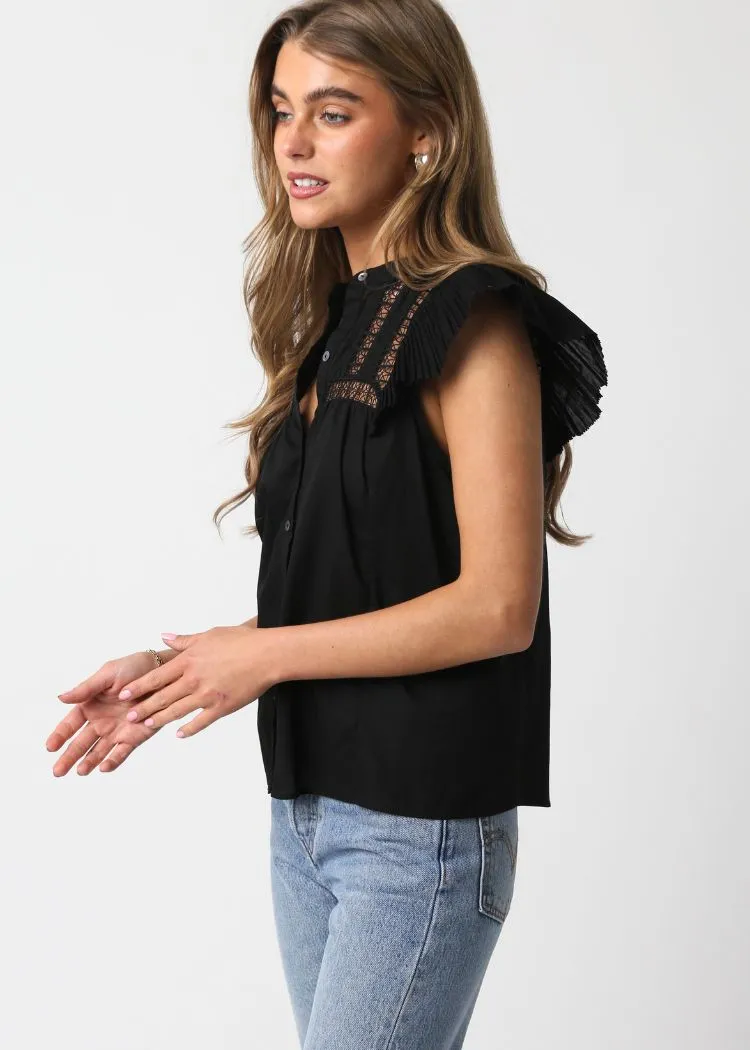 Miranda Flutter Sleeve Top- Black ***FINAL SALE***