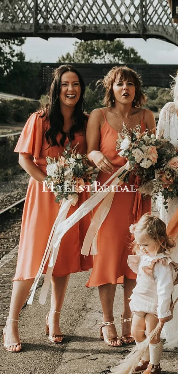 Mismatched Orange Chiffon Charming Cheap Bridesmaid Dresses, BDS0108