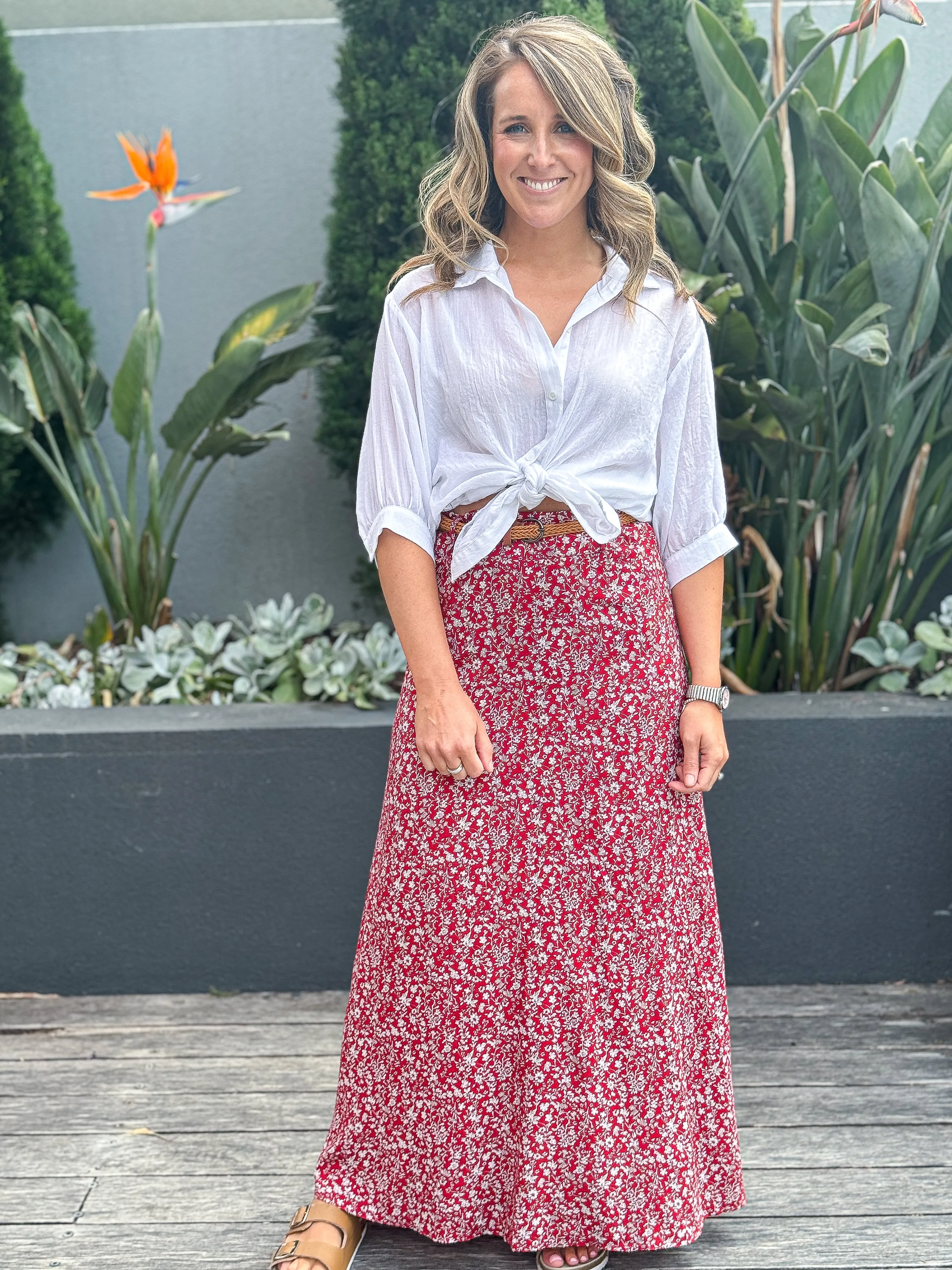 Natalie Maxi Skirt - Red Floral