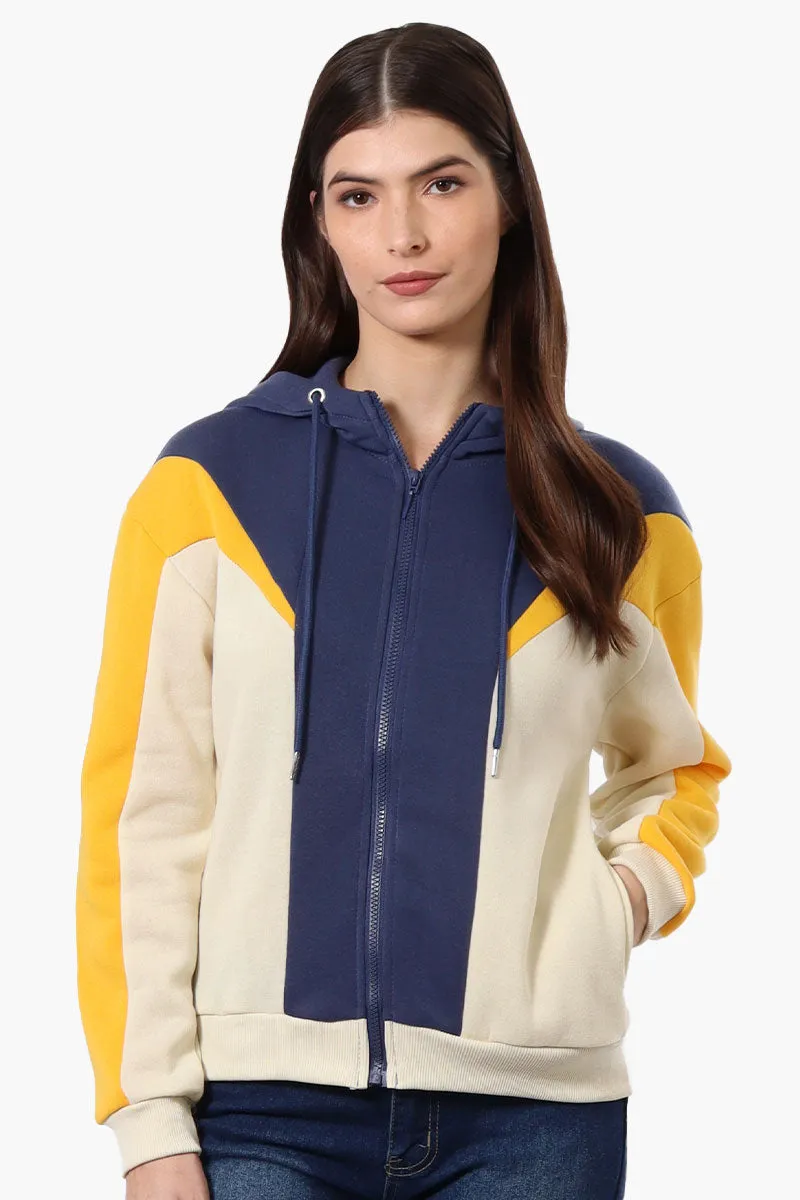 New Look Fleece Colour Block Hoodie - Navy