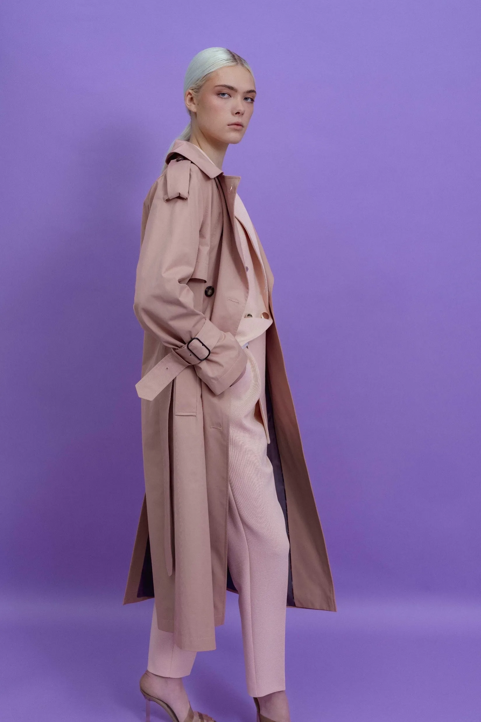 PEACH TRENCHCOAT WITH DECORATIVE BELTS