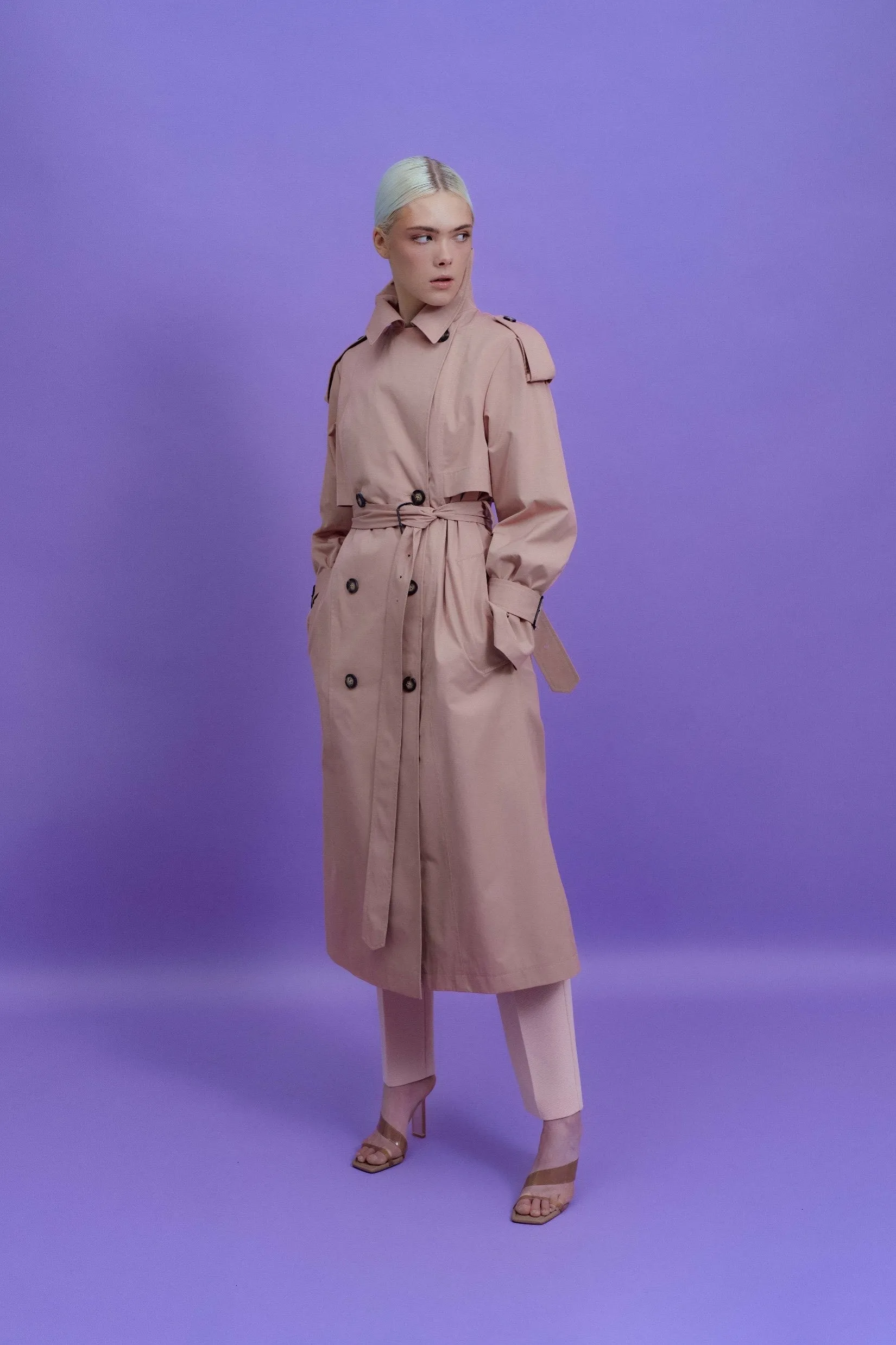 PEACH TRENCHCOAT WITH DECORATIVE BELTS