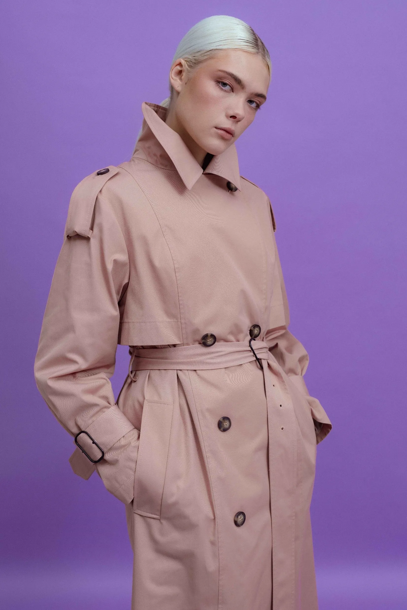 PEACH TRENCHCOAT WITH DECORATIVE BELTS