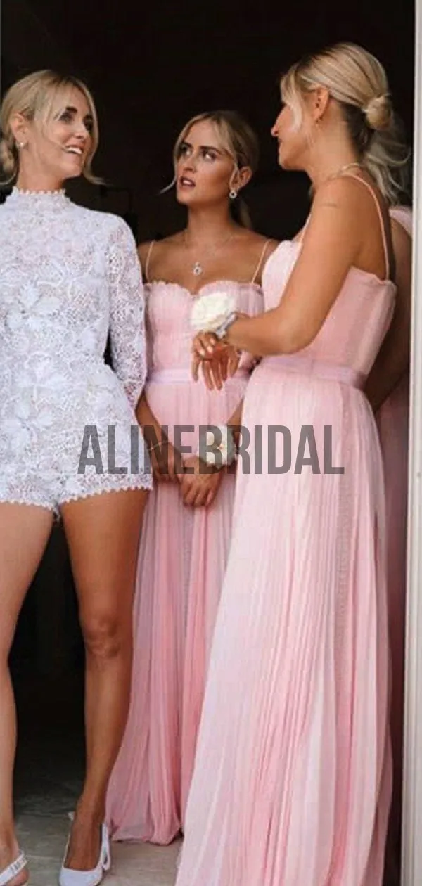 Pink Chiffon Mismatched Charming Fashion Long Bridesmaid Dresses, AB4022