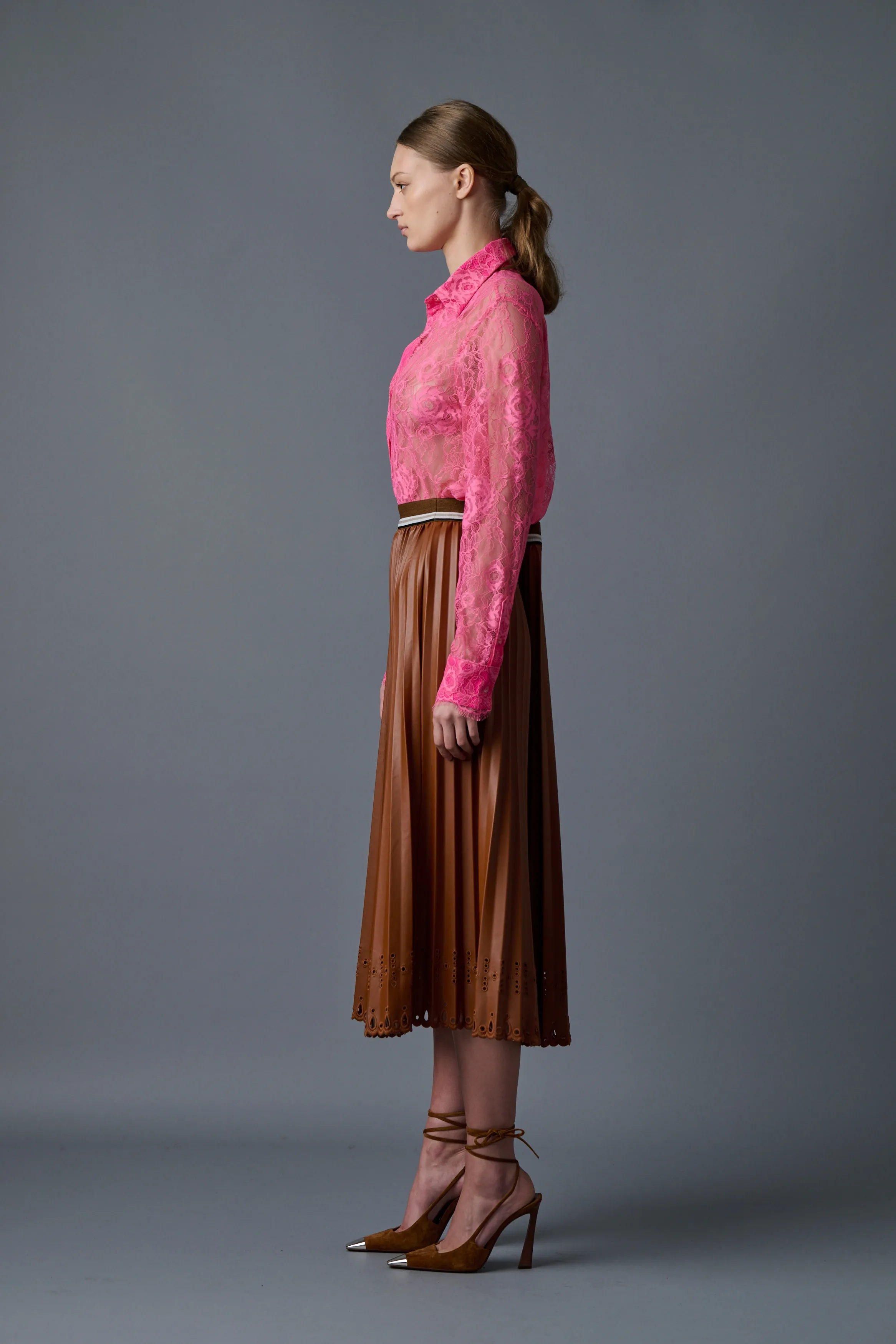 Pleats To Meet You Skirt Brown Vegan Leather