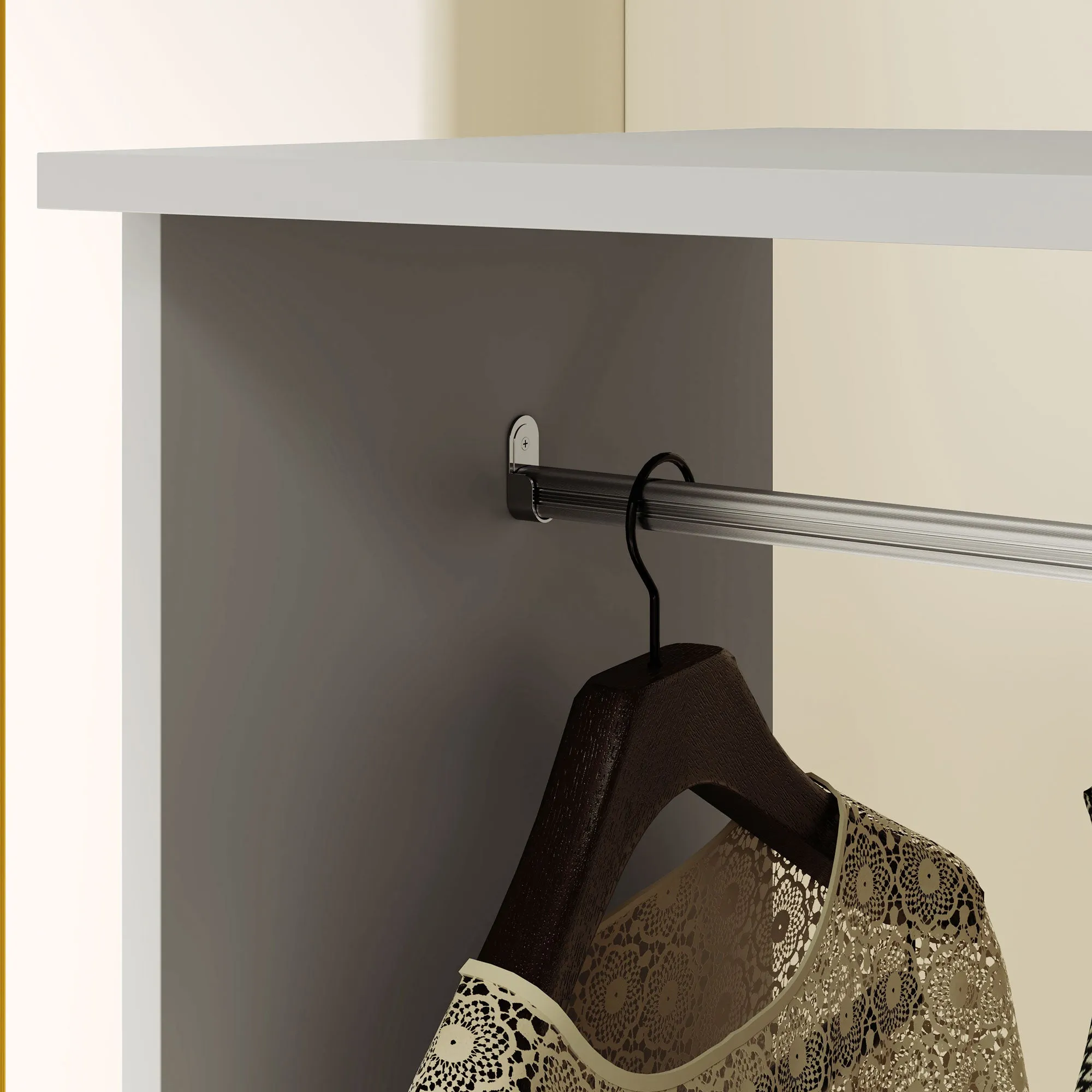 Rolling Open Wardrobe Hanging Rail Storage Shelves for Clothes, Grey