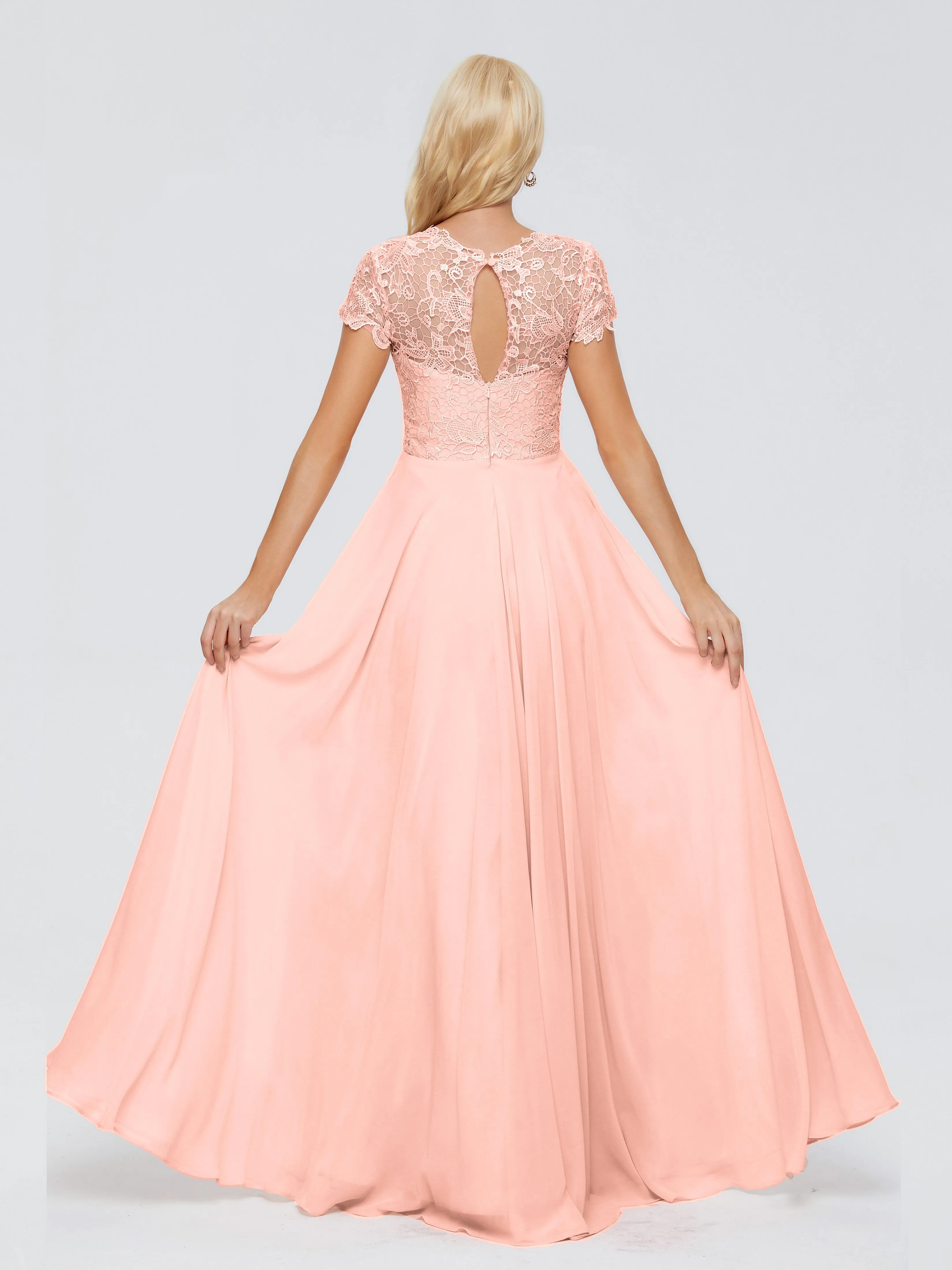 Rose Charming Scoop Chiffon Bridesmaid Dresses