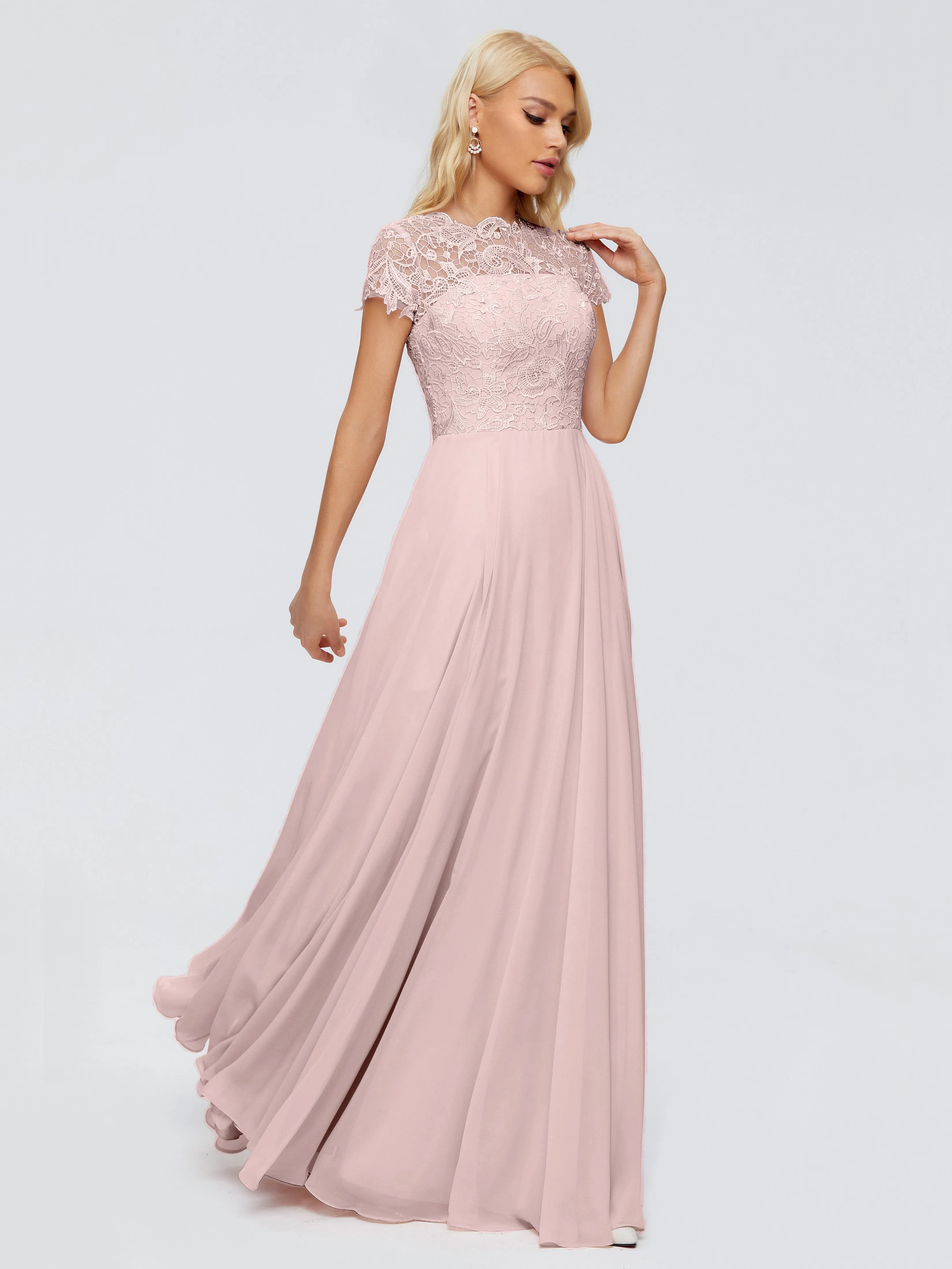 Rose Charming Scoop Chiffon Bridesmaid Dresses