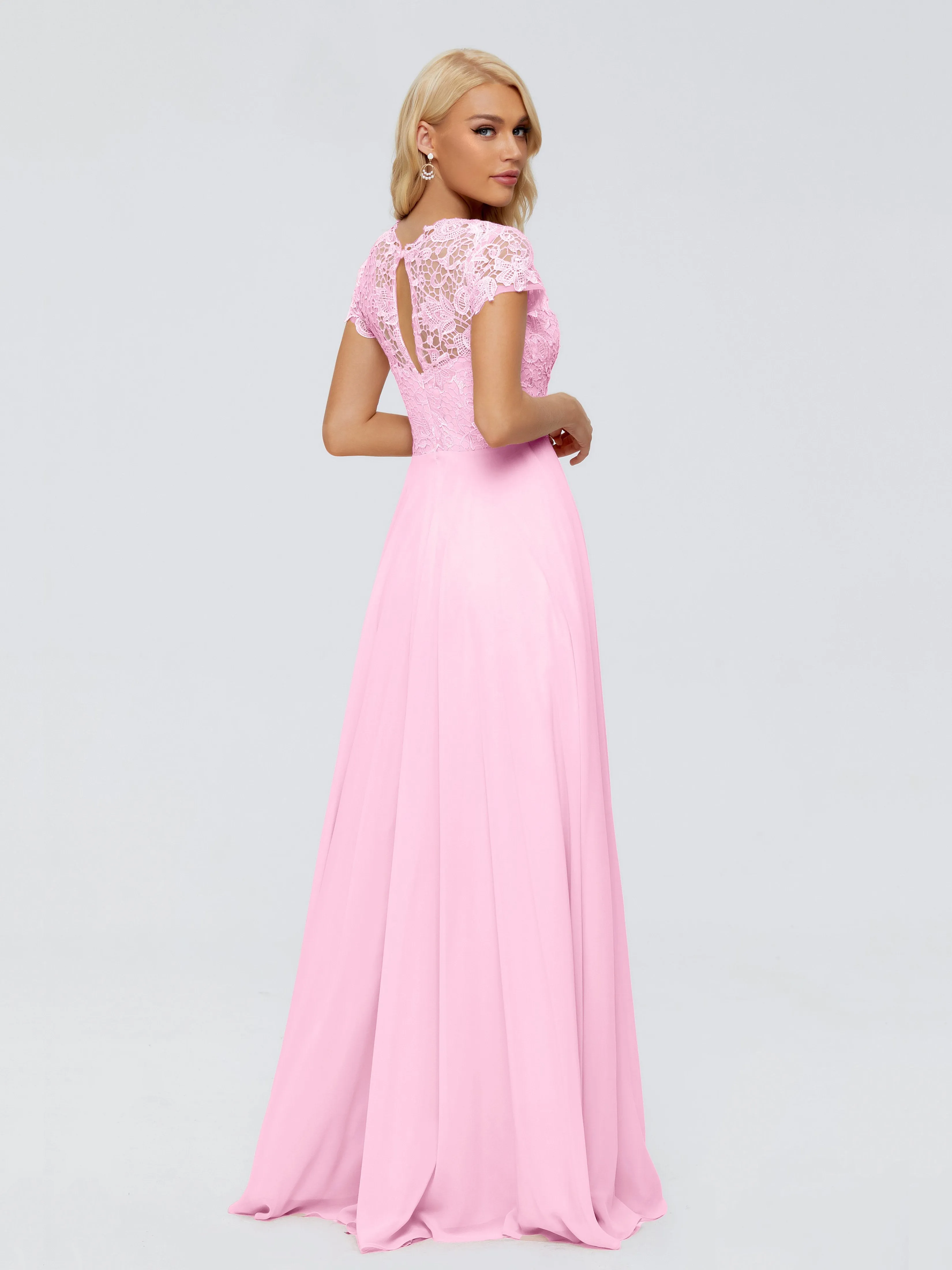 Rose Charming Scoop Chiffon Bridesmaid Dresses