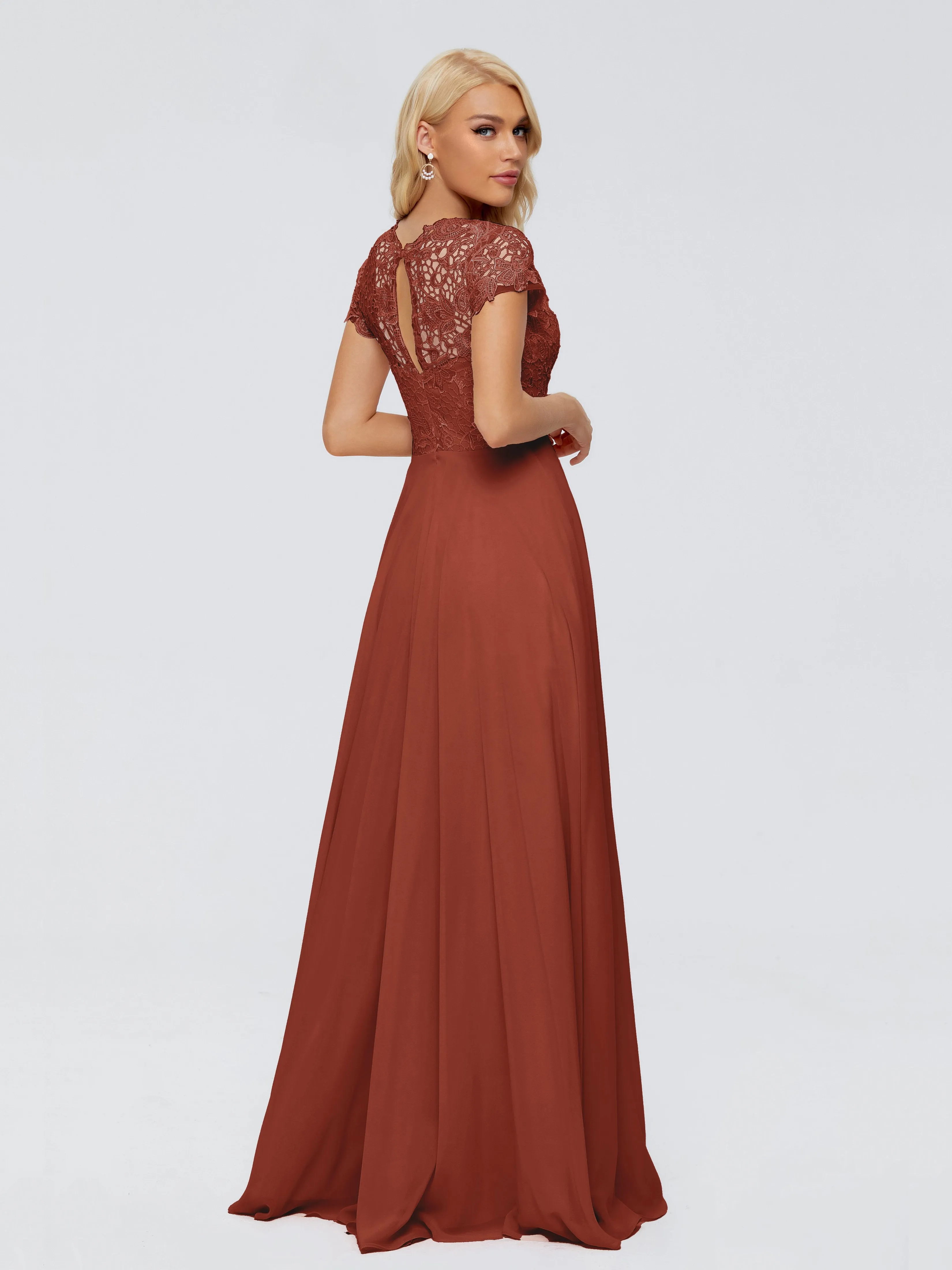 Rose Charming Scoop Chiffon Bridesmaid Dresses