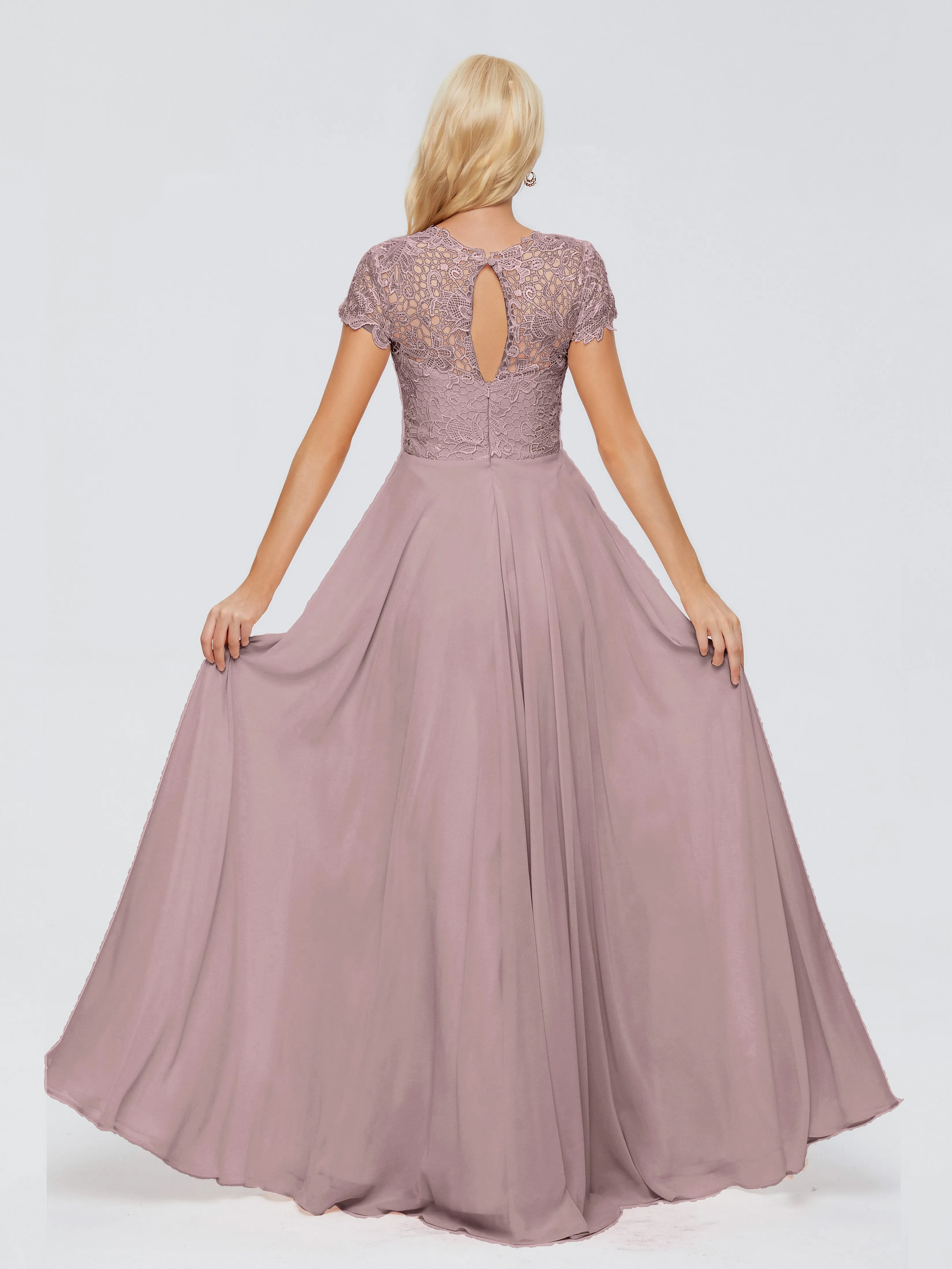 Rose Charming Scoop Chiffon Bridesmaid Dresses