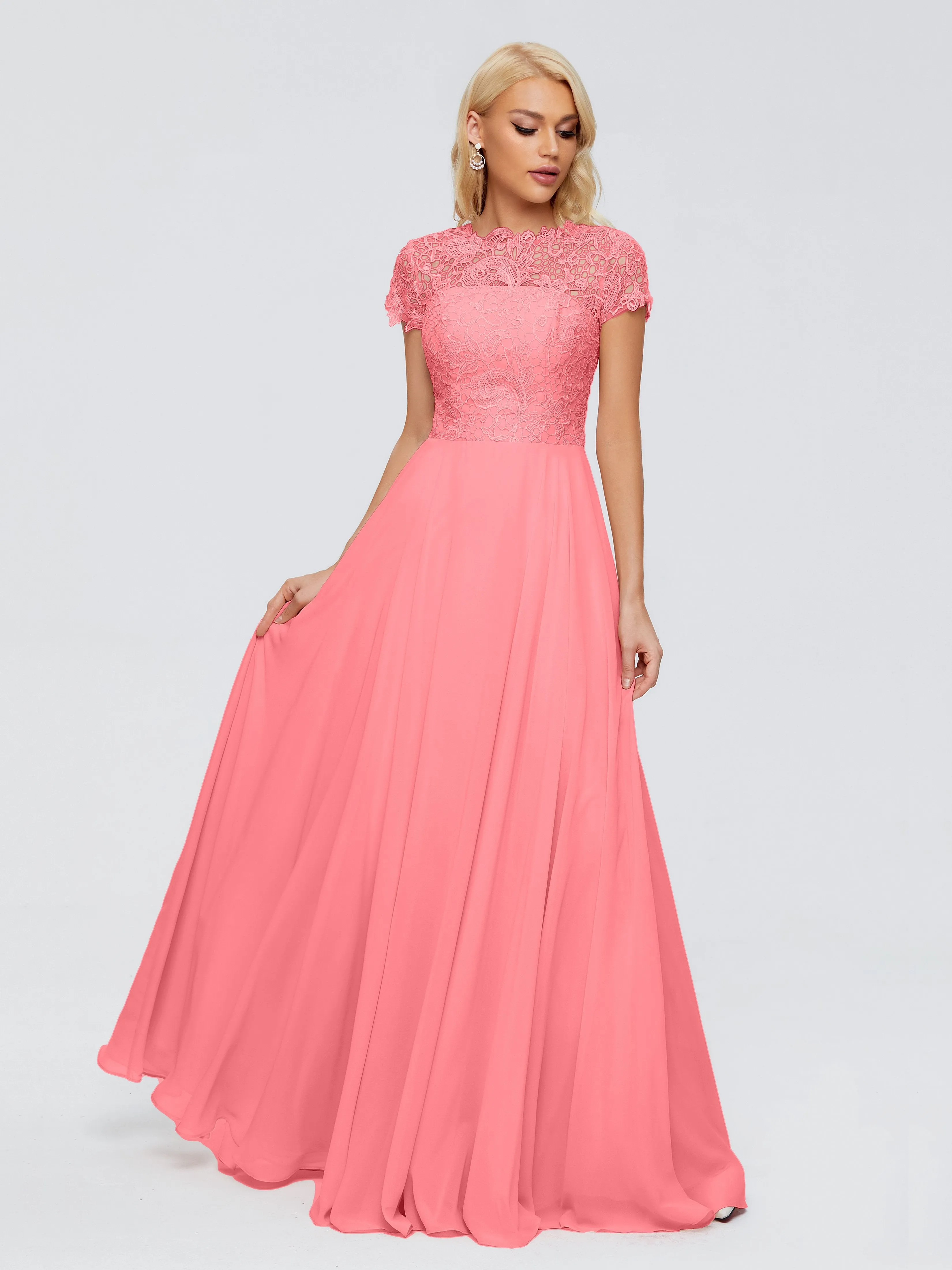 Rose Charming Scoop Chiffon Bridesmaid Dresses