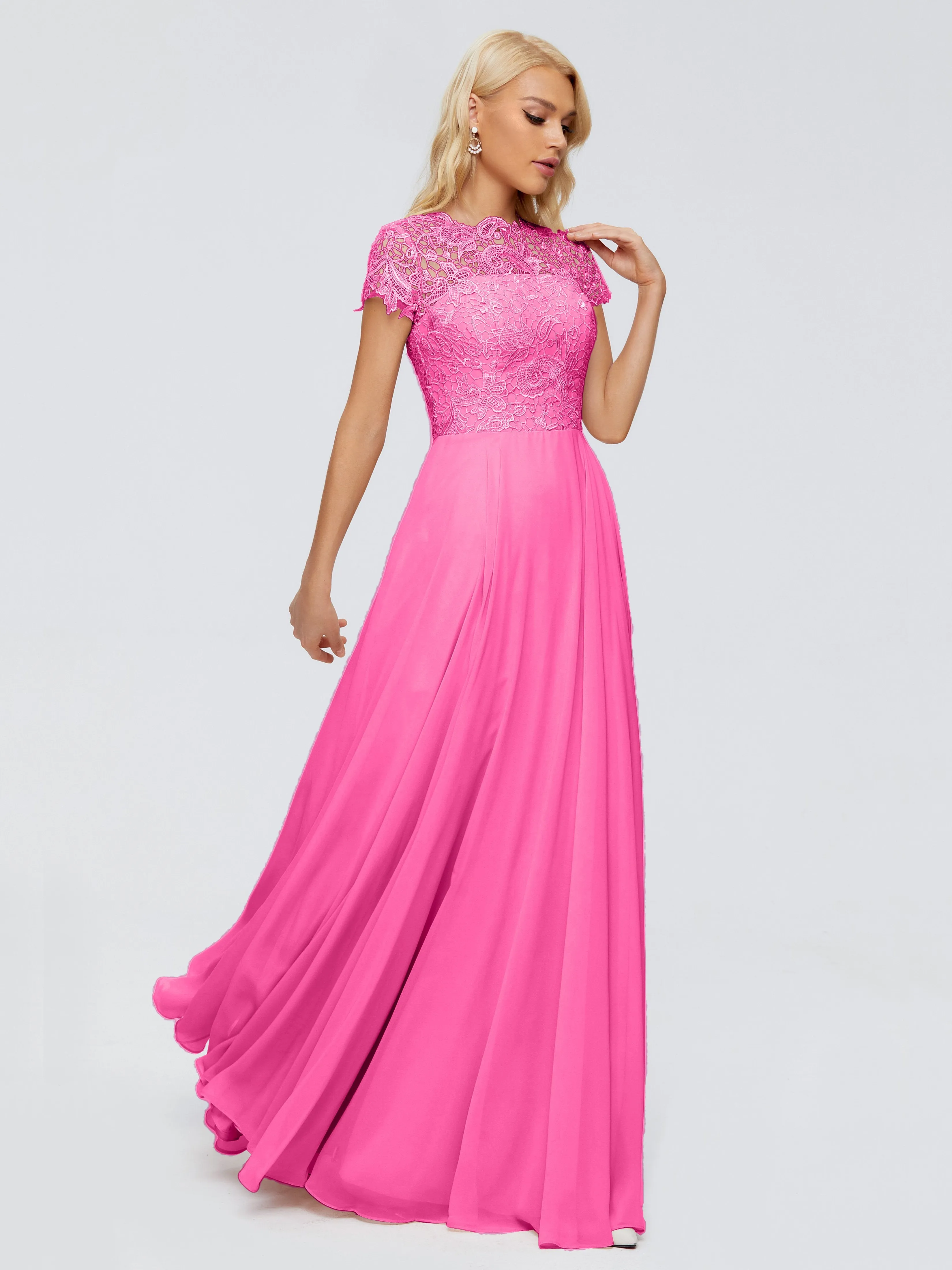 Rose Charming Scoop Chiffon Bridesmaid Dresses