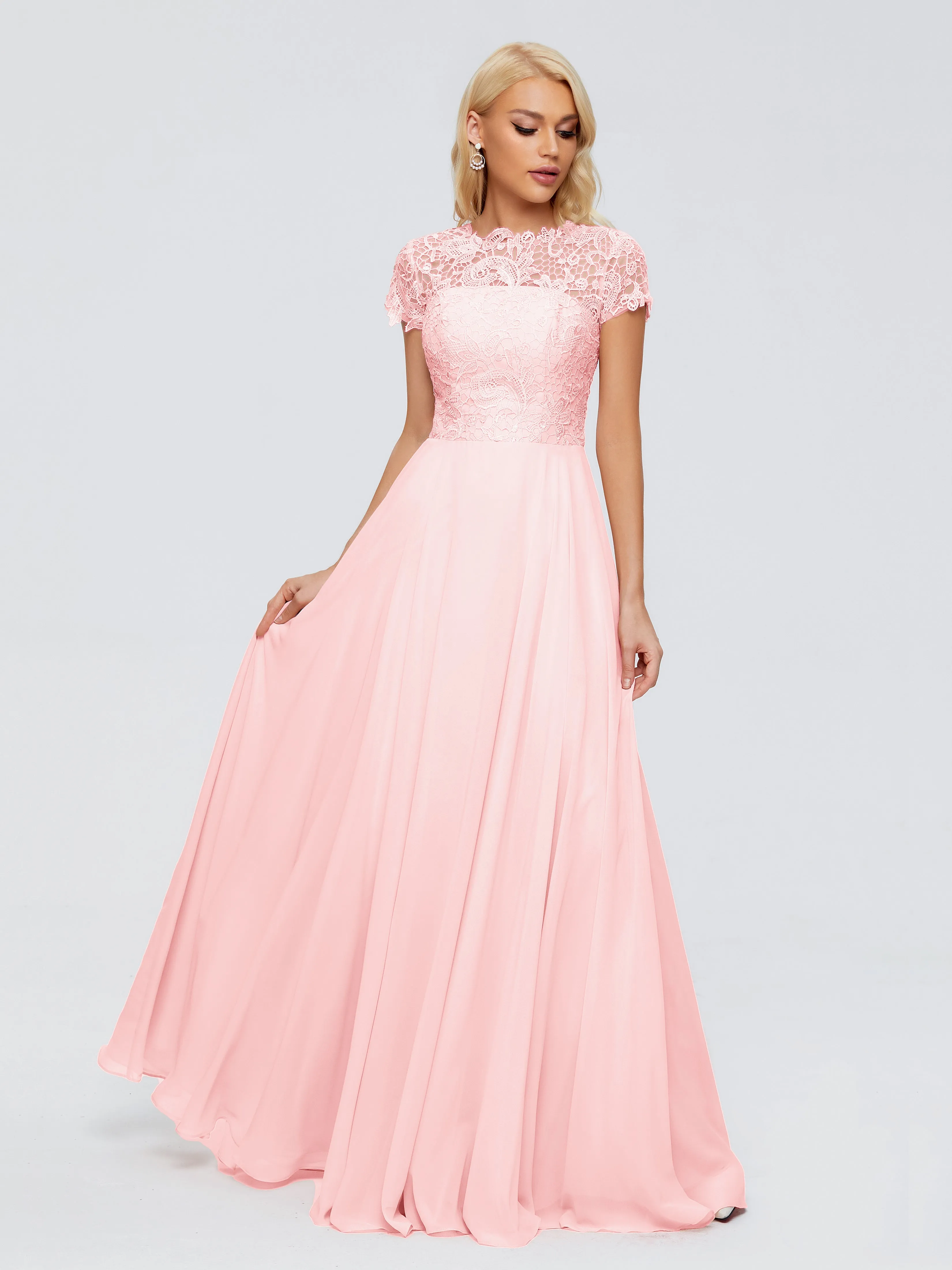 Rose Charming Scoop Chiffon Bridesmaid Dresses