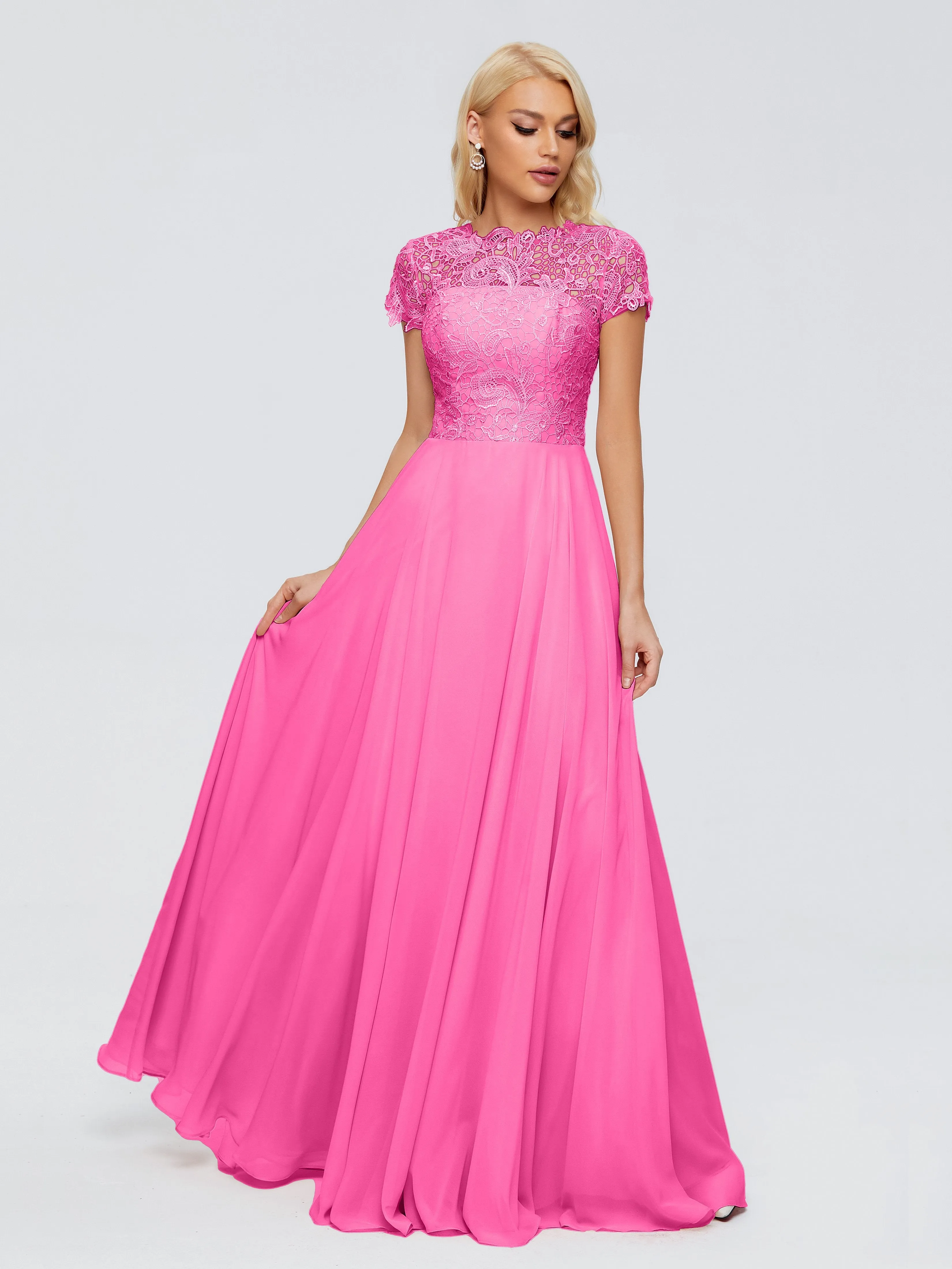 Rose Charming Scoop Chiffon Bridesmaid Dresses