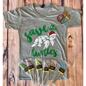 Save the turtles grey v-neck t-shirt