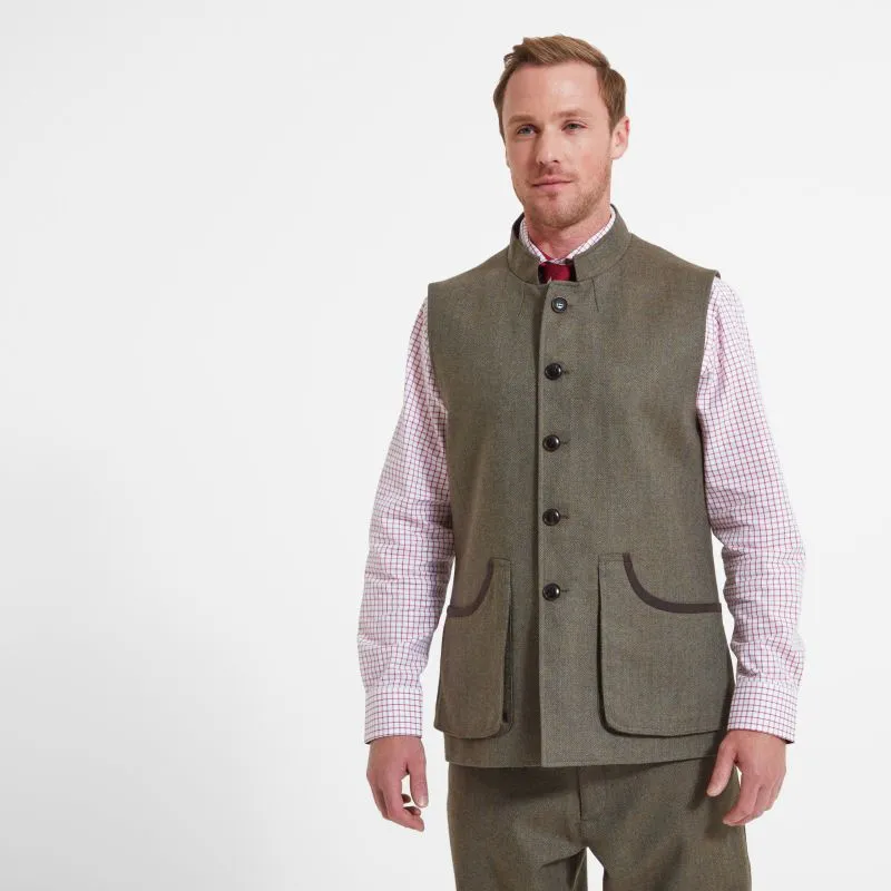 Schoffel Holcot Mens Tweed Waistcoat - Loden Green Herringbone Tweed