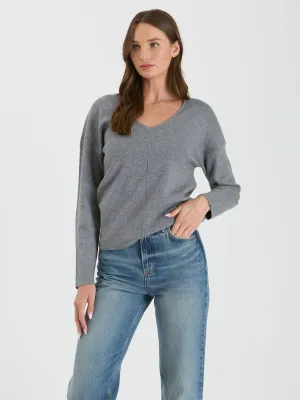 Solid V Neck Front Seam Knit Sweater