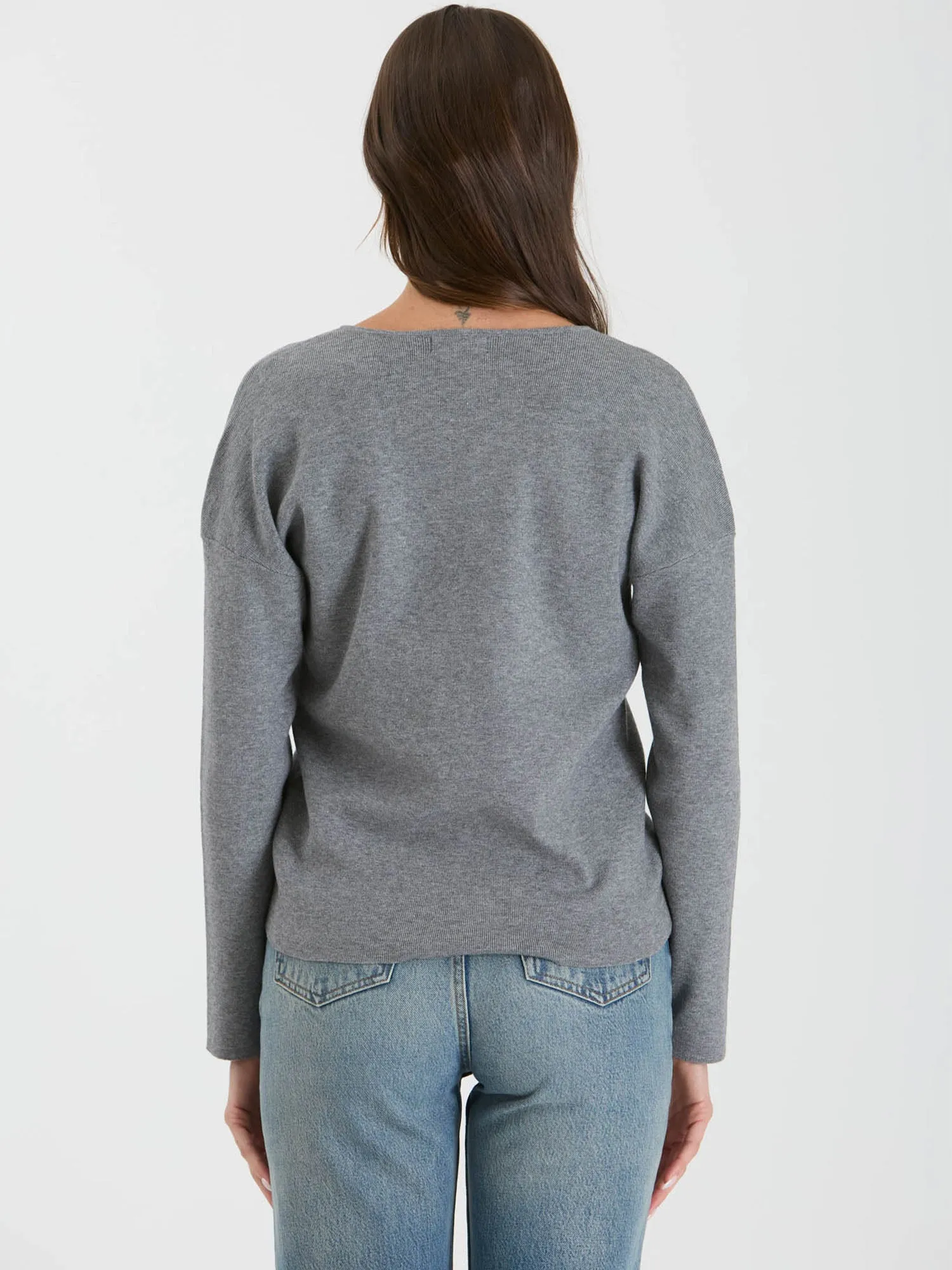 Solid V Neck Front Seam Knit Sweater