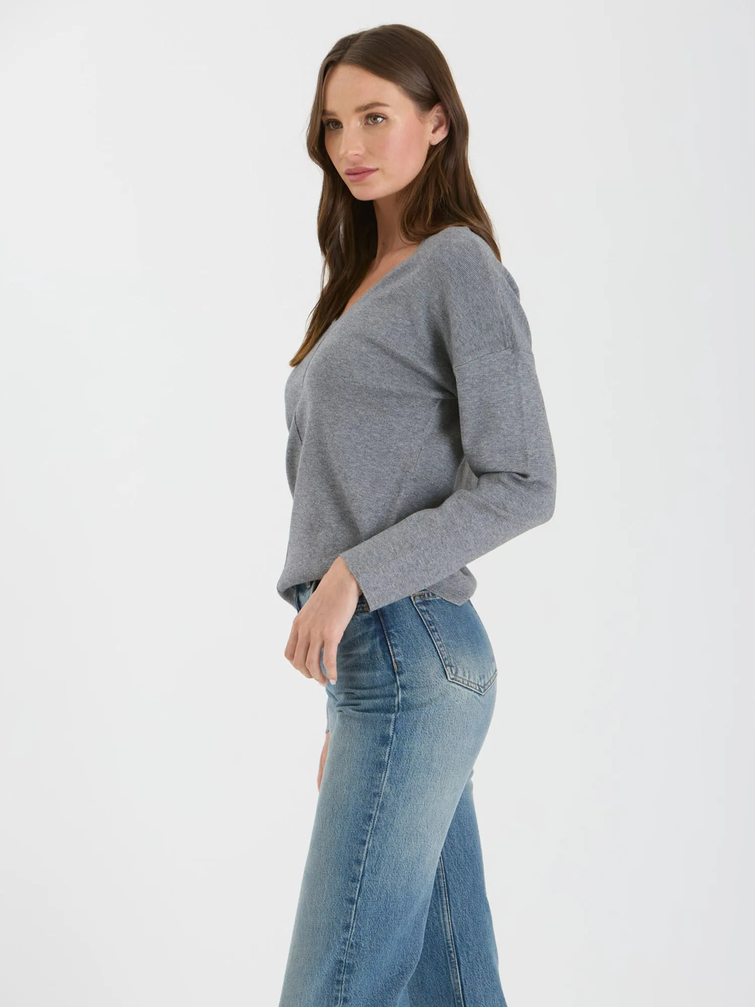 Solid V Neck Front Seam Knit Sweater