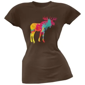 Splatter Moose Brown Soft Juniors T-Shirt