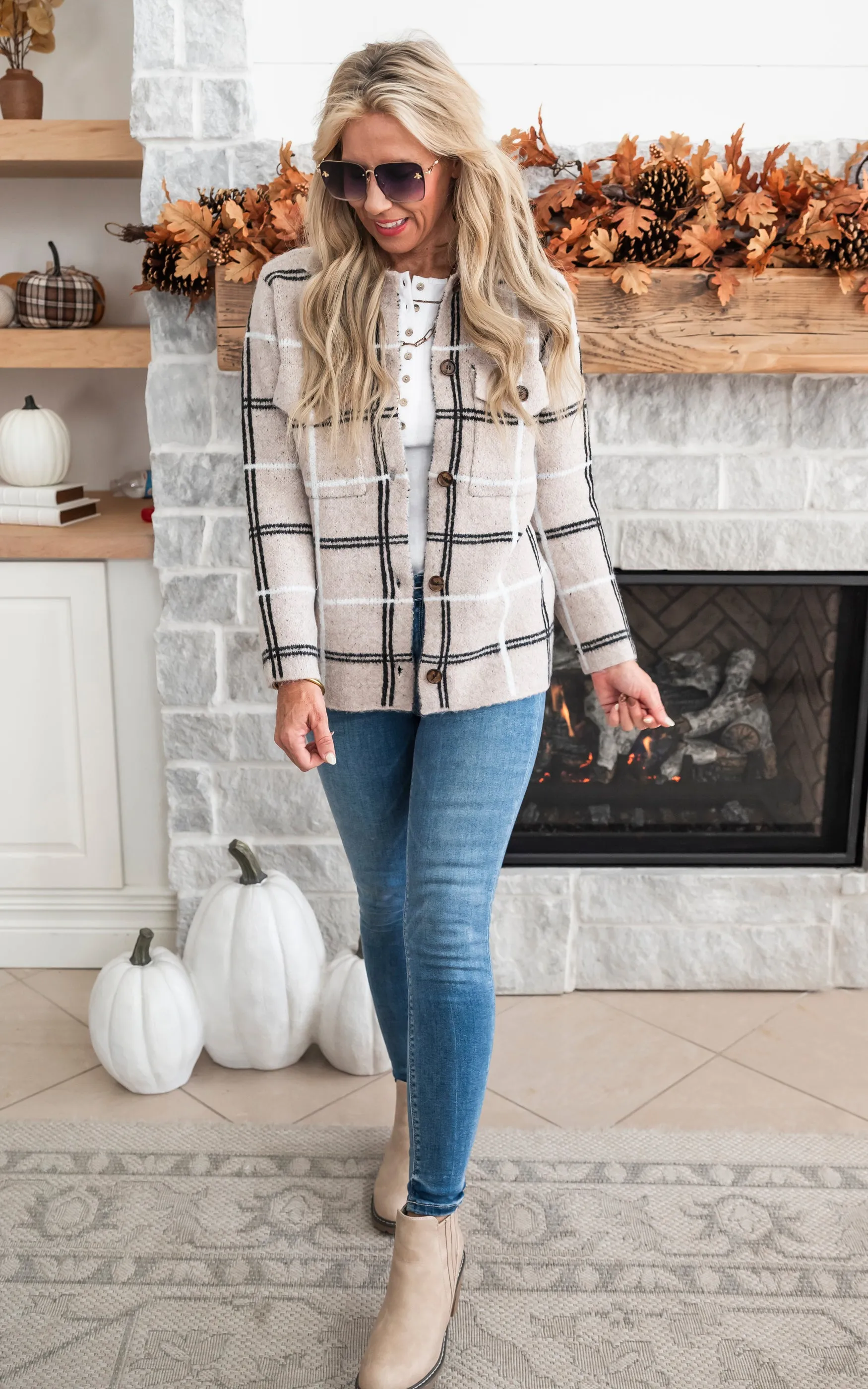 Stop Over Thinking It Taupe Plaid Cardigan