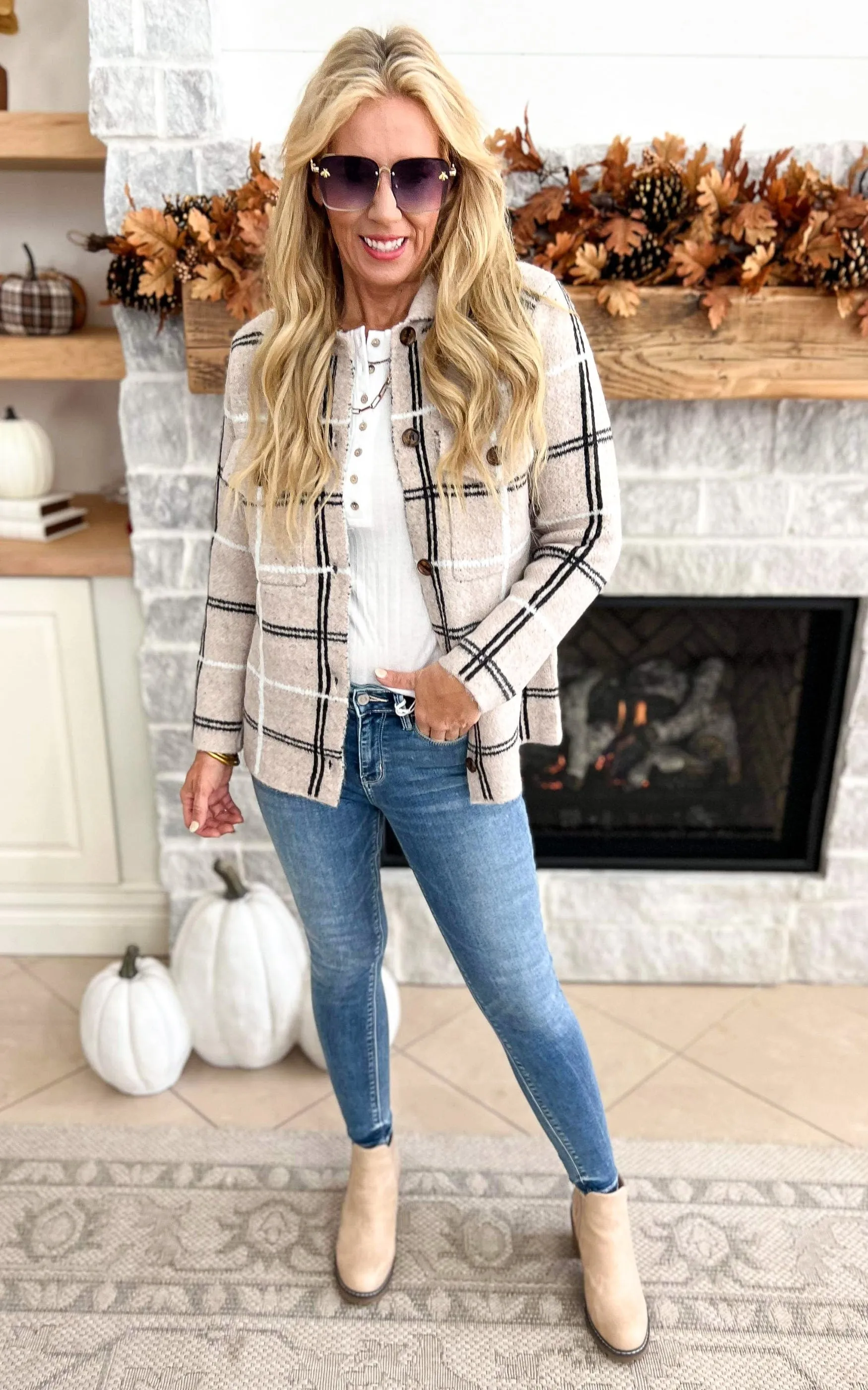 Stop Over Thinking It Taupe Plaid Cardigan