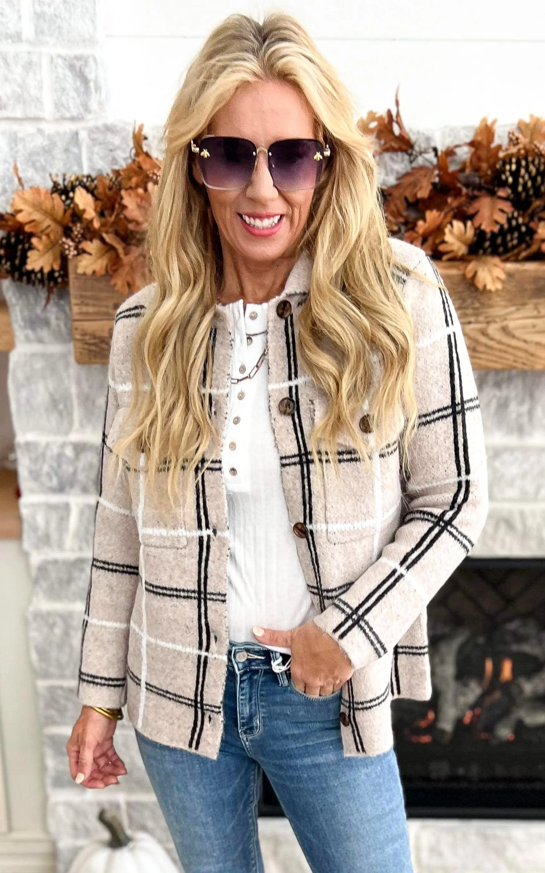 Stop Over Thinking It Taupe Plaid Cardigan