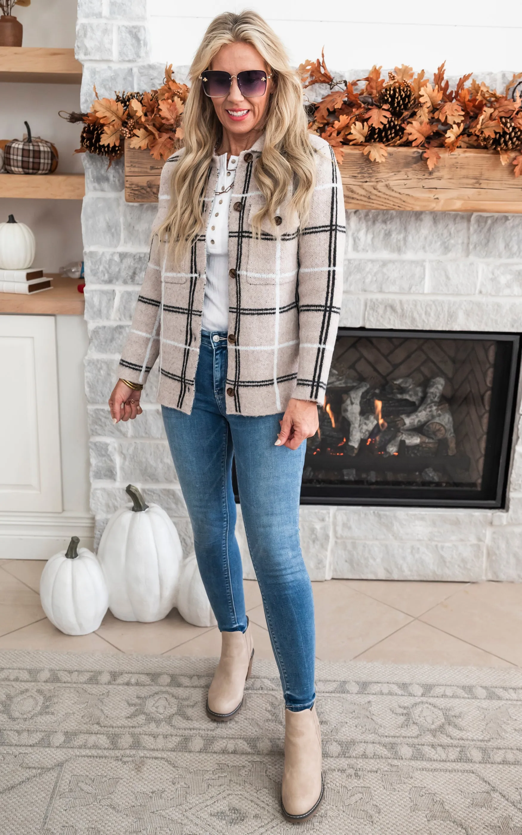 Stop Over Thinking It Taupe Plaid Cardigan