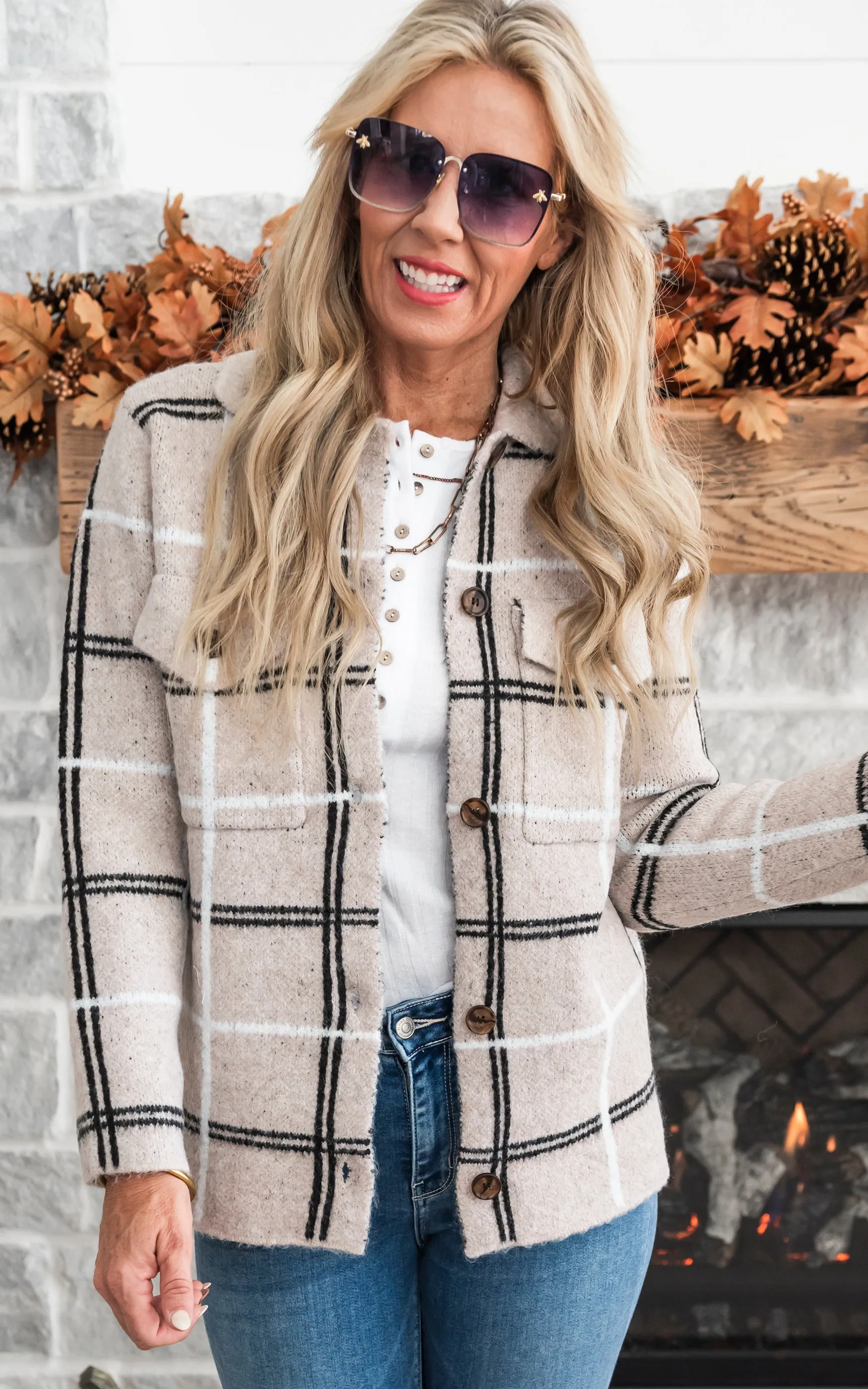 Stop Over Thinking It Taupe Plaid Cardigan