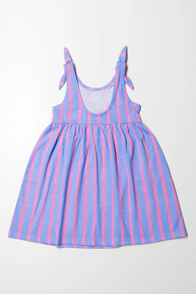 Stripe Sleeveless Dress With Bows Blue And Pink