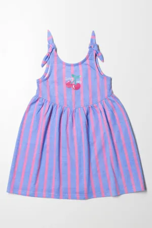 Stripe Sleeveless Dress With Bows Blue And Pink