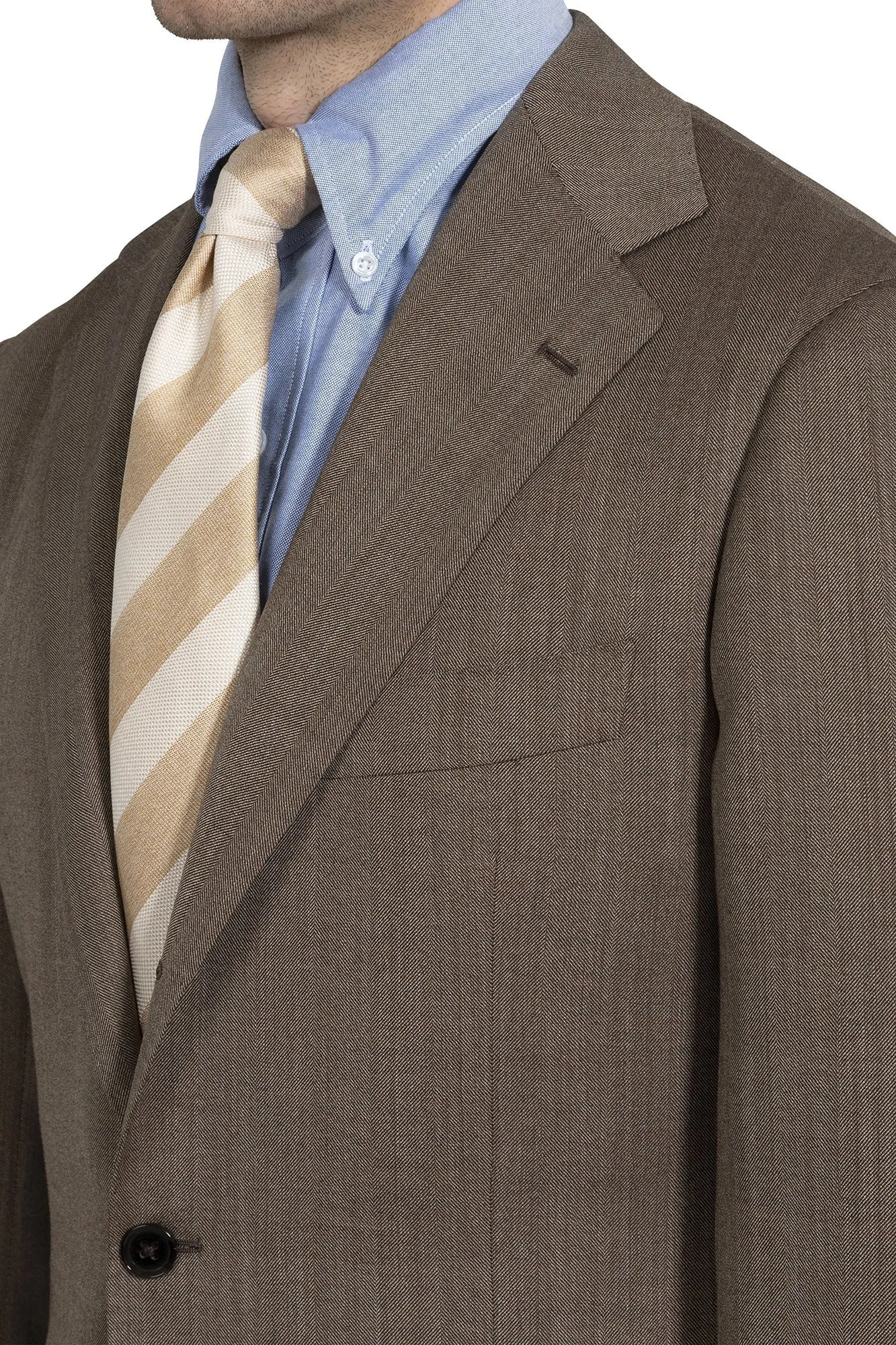 The Armoury by Ring Jacket Model 3 Mid Brown Wool Herringbone Sport Coat with Flap Pocket