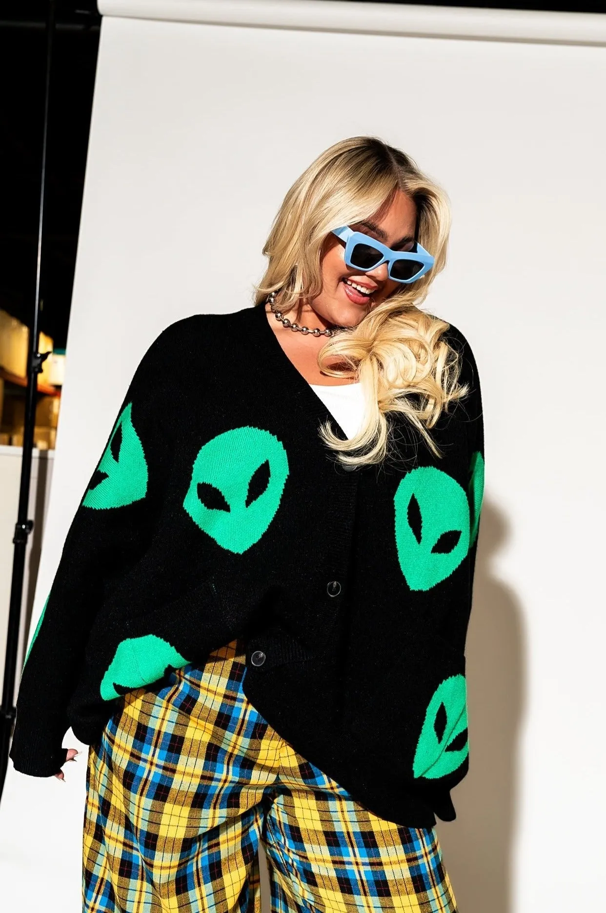 Too Cool For You Oversized Alien Cardigan in Black *RESTOCKED*