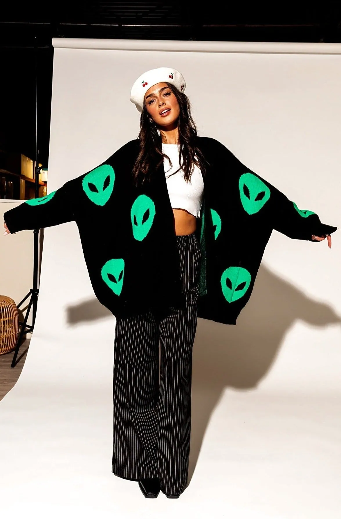 Too Cool For You Oversized Alien Cardigan in Black *RESTOCKED*