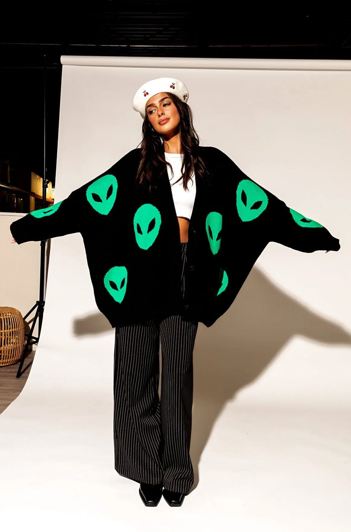 Too Cool For You Oversized Alien Cardigan in Black *RESTOCKED*