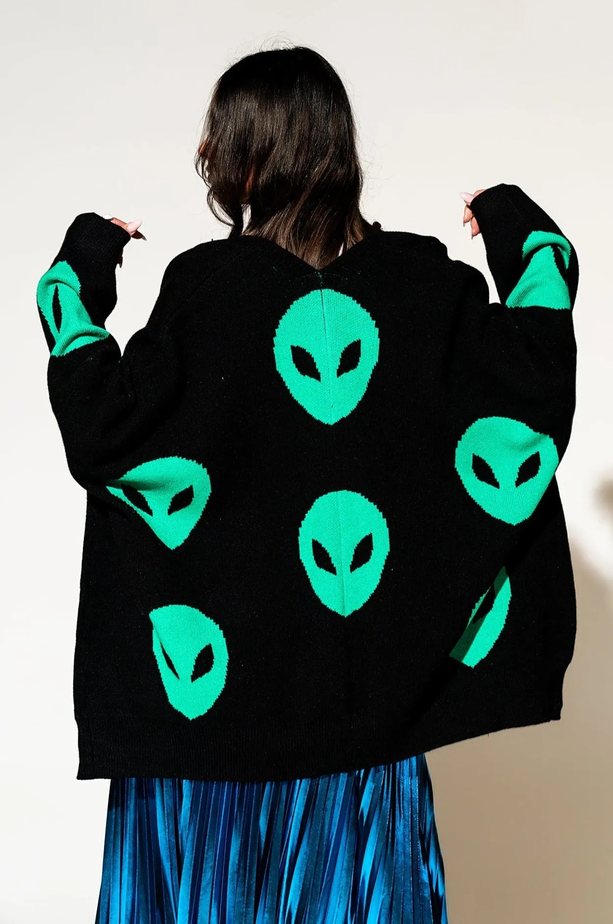 Too Cool For You Oversized Alien Cardigan in Black *RESTOCKED*