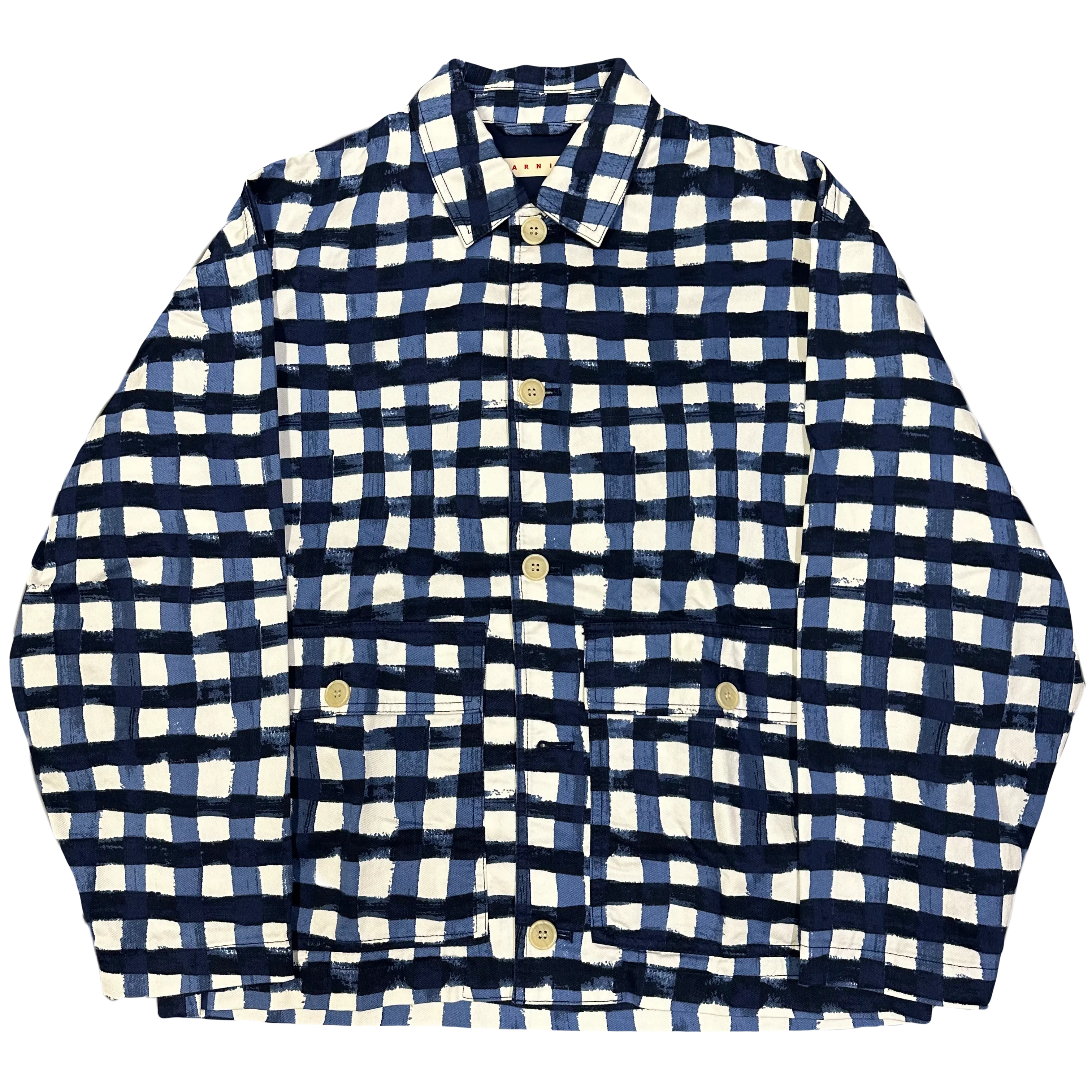 Uniqlo X Marni Collared Check Jacket In Blue & White ( M )