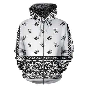 White Bandanna Hoodie Zip Up Hoodie