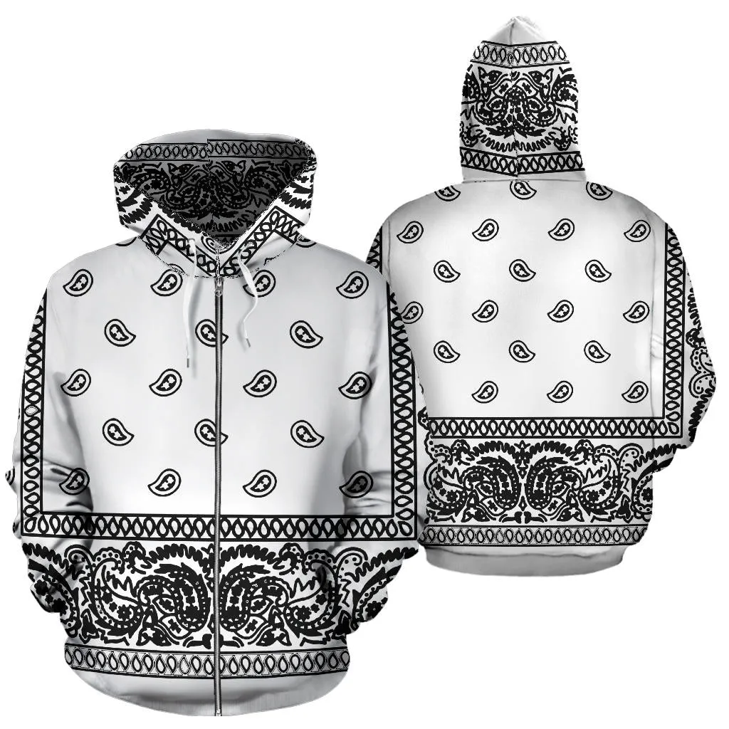 White Bandanna Hoodie Zip Up Hoodie