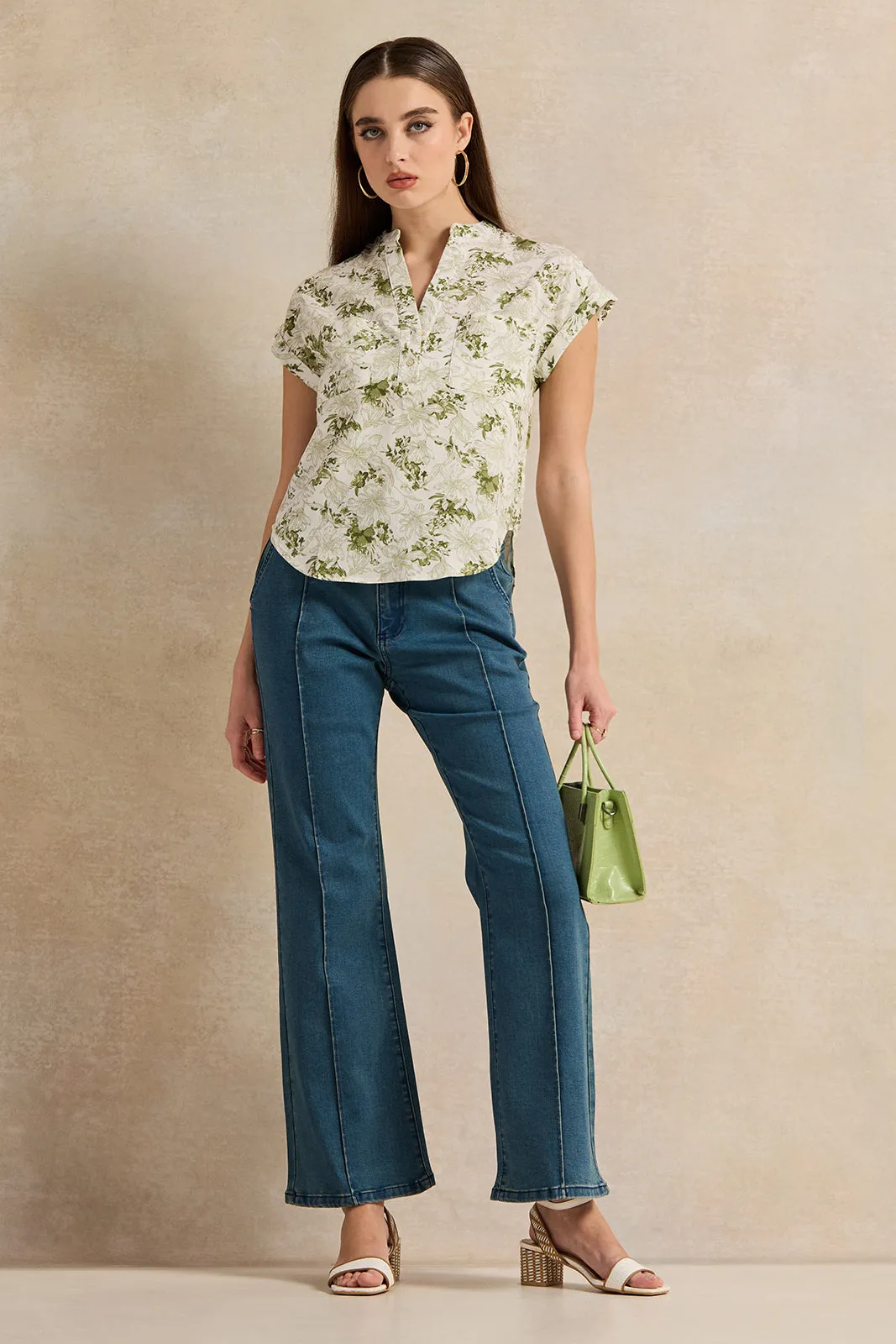 Women Green Floral Print Top