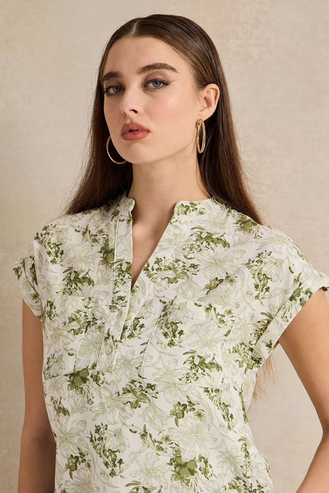 Women Green Floral Print Top